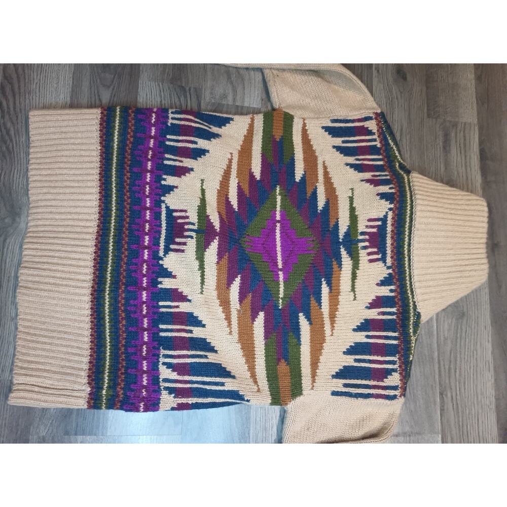 Eddie Bauer Hand Knit Shawl Cardigan Sweater M Aztec Southwest Wool Alpaca - Picture 11 of 13
